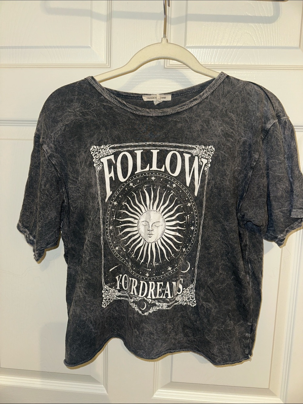 Caution To The Wind Black Mineral Wash 'Follow Your Dreams' Graphic Tee